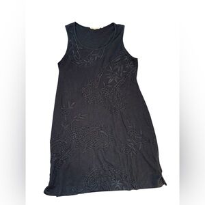 Soft Surroundings black sleeveless tank dress with embroidered black womens sz S